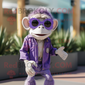 Lavender Monkey mascot costume character dressed with a Trousers and Sunglasses