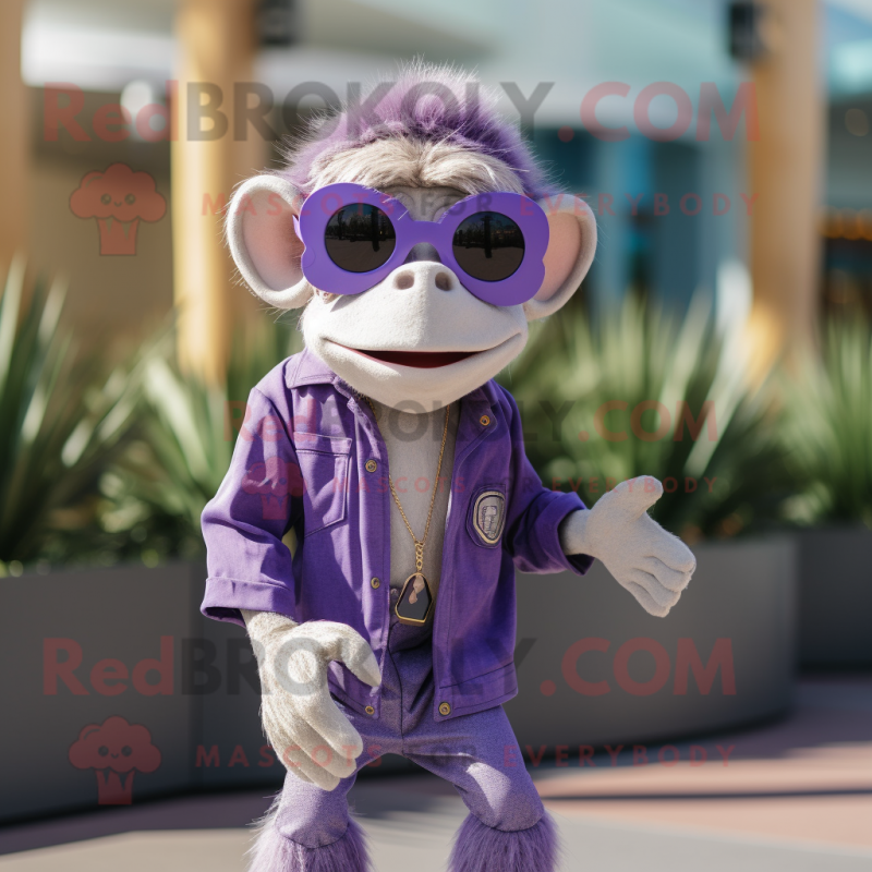 Lavender Monkey mascot costume character dressed with a Trousers and Sunglasses