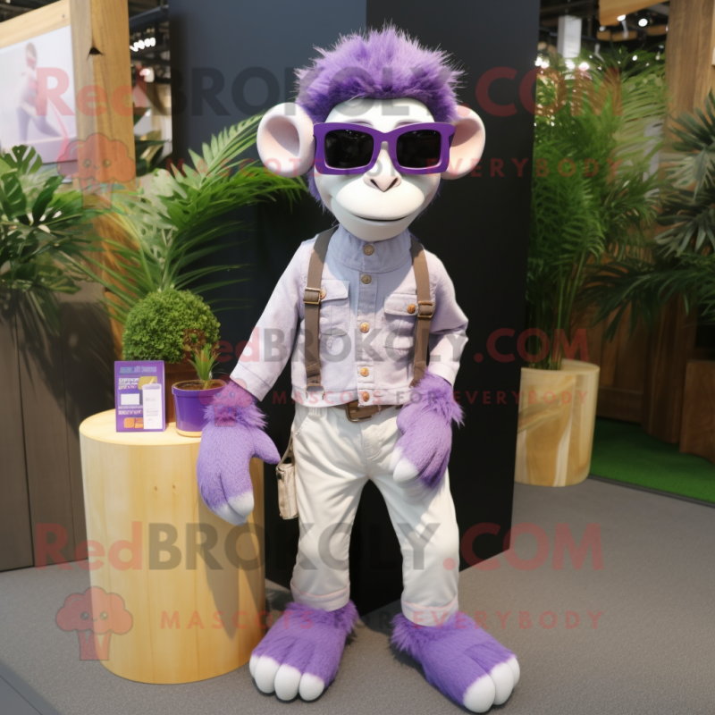 Lavender Monkey mascot costume character dressed with a Trousers and Sunglasses Lavender Monkey mascot costume character dressed with a Trousers and Sunglasses