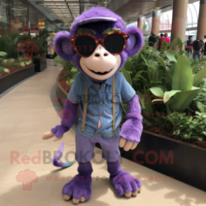 Lavender Monkey mascot costume character dressed with a Trousers and Sunglasses