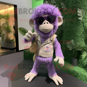 Lavender Monkey mascot costume character dressed with a Trousers and Sunglasses