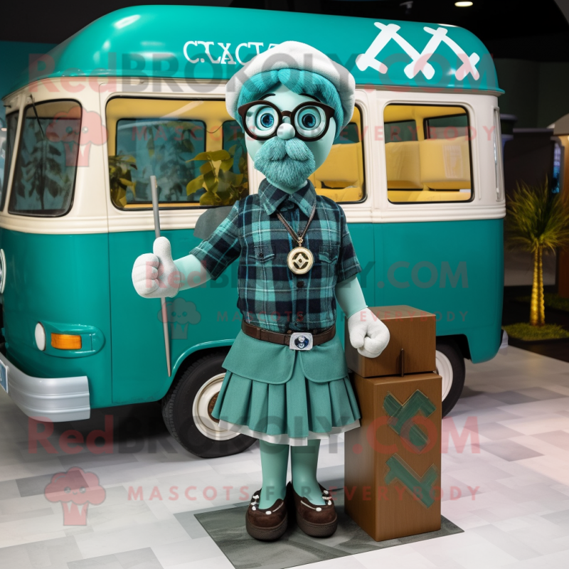 Teal Celtic Cross mascot costume character dressed with a Cargo Shorts and Eyeglasses
