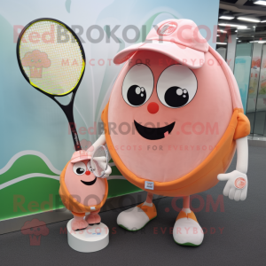 Peach Tennis Racket mascot costume character dressed with a Cover-up and Coin purses
