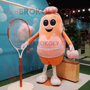 Peach Tennis Racket mascot costume character dressed with a Cover-up and Coin purses