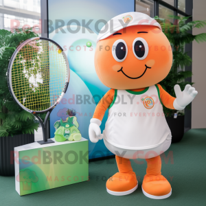 Peach Tennis Racket mascot costume character dressed with a Cover-up and Coin purses