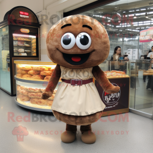 Brown Bagels mascot costume character dressed with a Mini Skirt and Cummerbunds