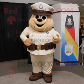 Tan Police Officer mascot costume character dressed with a Vest and Shawls