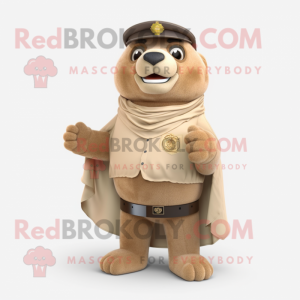 Tan Police Officer mascot costume character dressed with a Vest and Shawls