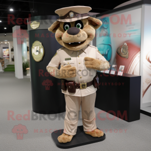 Tan Police Officer mascot costume character dressed with a Vest and Shawls