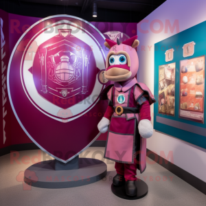 Magenta Celtic Shield mascot costume character dressed with a Graphic Tee and Ties