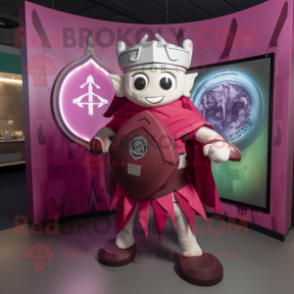 Magenta Celtic Shield mascot costume character dressed with a Graphic Tee and Ties