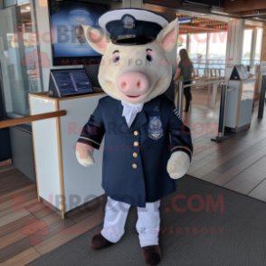 Navy Pig mascot costume character dressed with a Dress Shirt and Anklets