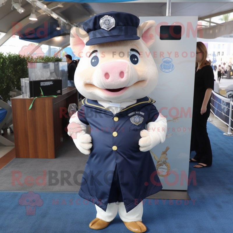 Navy Pig mascot costume character dressed with a Dress Shirt and Anklets Navy Pig mascot costume character dressed with a Dress Shirt and Anklets