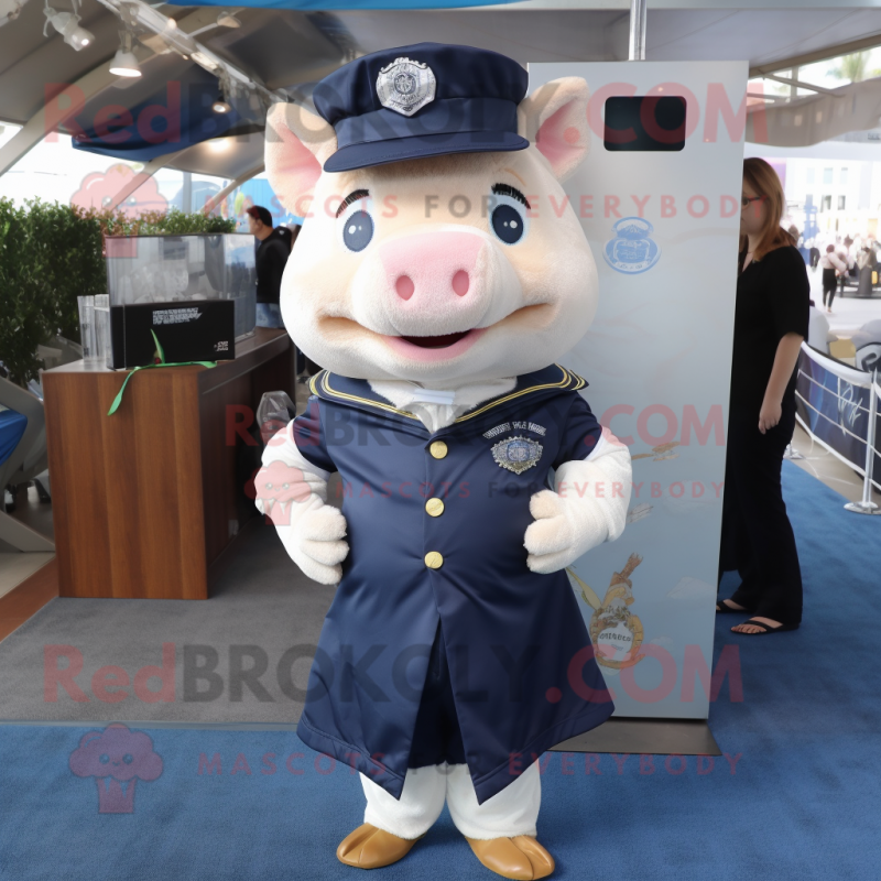 Navy Pig mascot costume character dressed with a Dress Shirt and Anklets