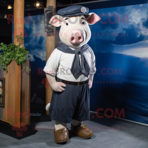 Navy Pig mascot costume character dressed with a Dress Shirt and Anklets