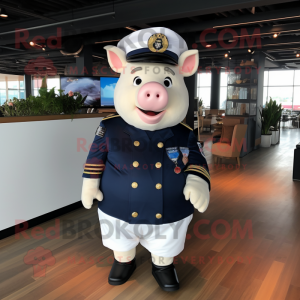 Navy Pig mascot costume character dressed with a Dress Shirt and Anklets