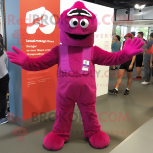 Magenta Jambalaya mascot costume character dressed with a Romper and Foot pads