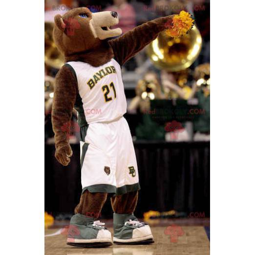 Mascote urso pardo em sportswear branco - Redbrokoly.com