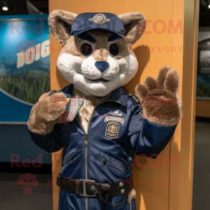 Navy Bobcat mascot costume character dressed with a Moto Jacket and Wallets