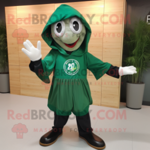 Forest Green Paella mascot costume character dressed with a Windbreaker and Wraps