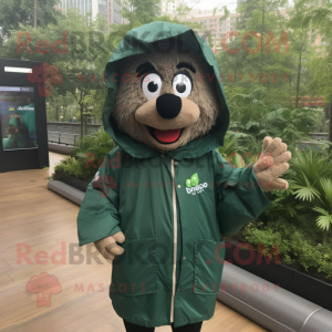 Forest Green Paella mascot costume character dressed with a Windbreaker and Wraps