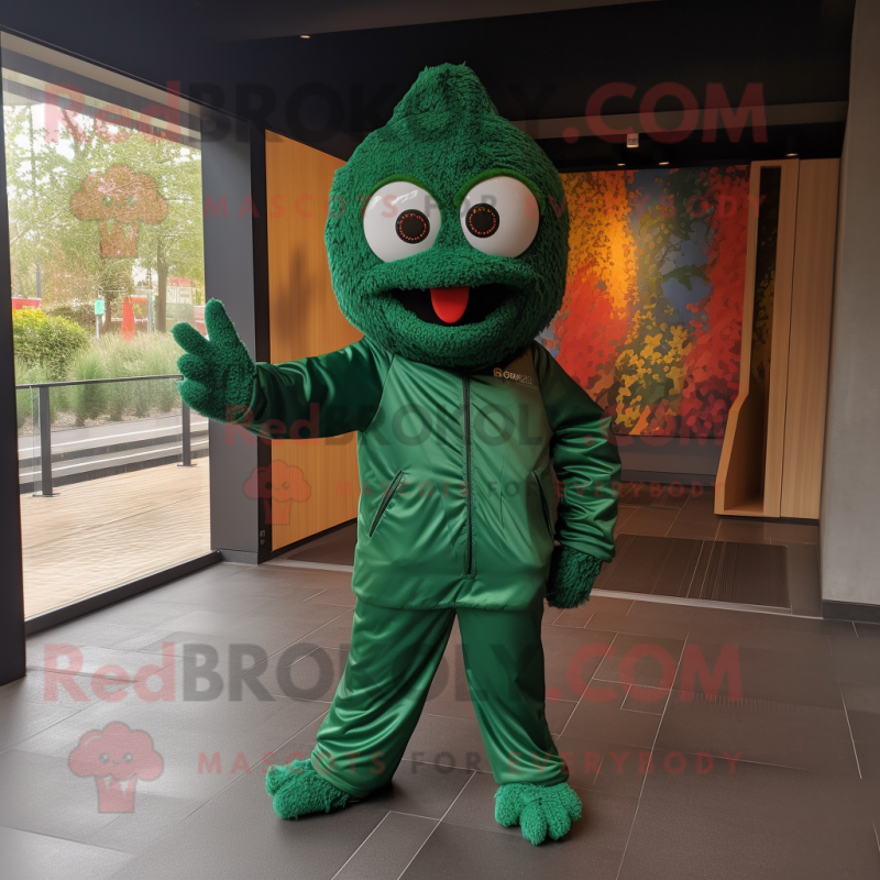 Forest Green Paella mascot costume character dressed with a Windbreaker and Wraps Forest Green Paella mascot costume character dressed with a Windbreaker and Wraps