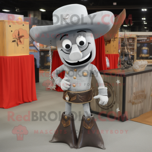 Gray Cowboy mascot costume character dressed with a Mini Skirt and Tie pins