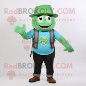 Green Alliance mascot costume character dressed with a Tank Top and Hat pins