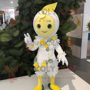 White Lemon mascot costume character dressed with a Playsuit and Earrings