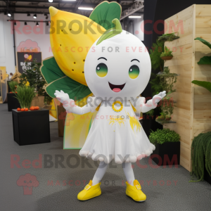 White Lemon mascot costume character dressed with a Playsuit and Earrings