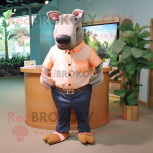 Peach Tapir mascot costume character dressed with a Button-Up Shirt and Cummerbunds