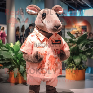 Peach Tapir mascot costume character dressed with a Button-Up Shirt and Cummerbunds