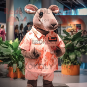 Peach Tapir mascot costume character dressed with a Button-Up Shirt and Cummerbunds