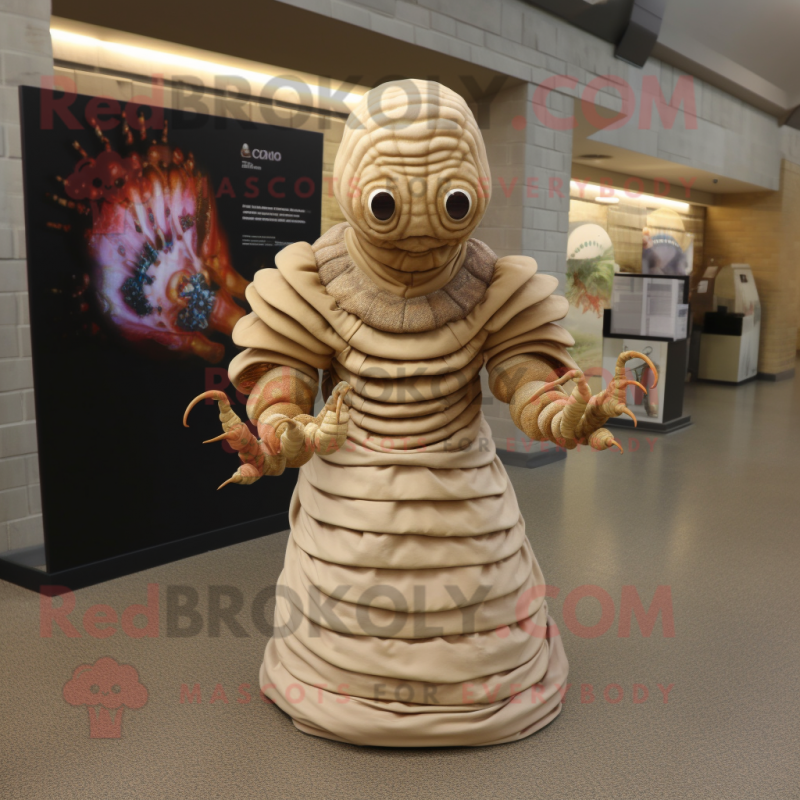 Beige Trilobite mascot costume character dressed with a Evening Gown and Bracelets