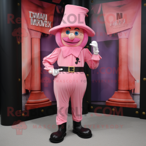 Pink Magician mascot costume character dressed with a Dungarees and Belts