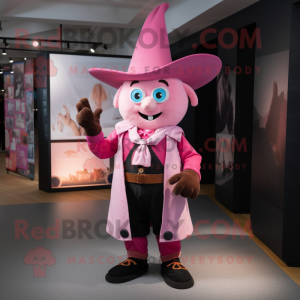 Pink Magician mascot costume character dressed with a Dungarees and Belts