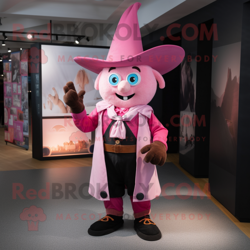 Pink Magician mascot costume character dressed with a Dungarees and Belts Pink Magician mascot costume character dressed with a Dungarees and Belts
