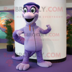 Lavender Snake mascot costume character dressed with a Capri Pants and Beanies