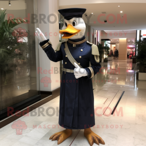 Navy Geese mascot costume character dressed with a Empire Waist Dress and Bracelets