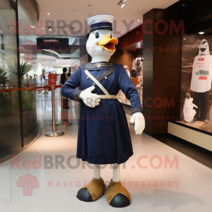 Navy Geese mascot costume character dressed with a Empire Waist Dress and Bracelets