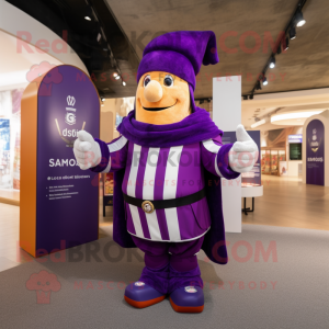 Purple Swiss Guard mascot costume character dressed with a Capri Pants and Scarves