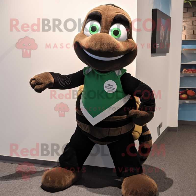 Black Turtle mascot costume character dressed with a Skirt and Suspenders