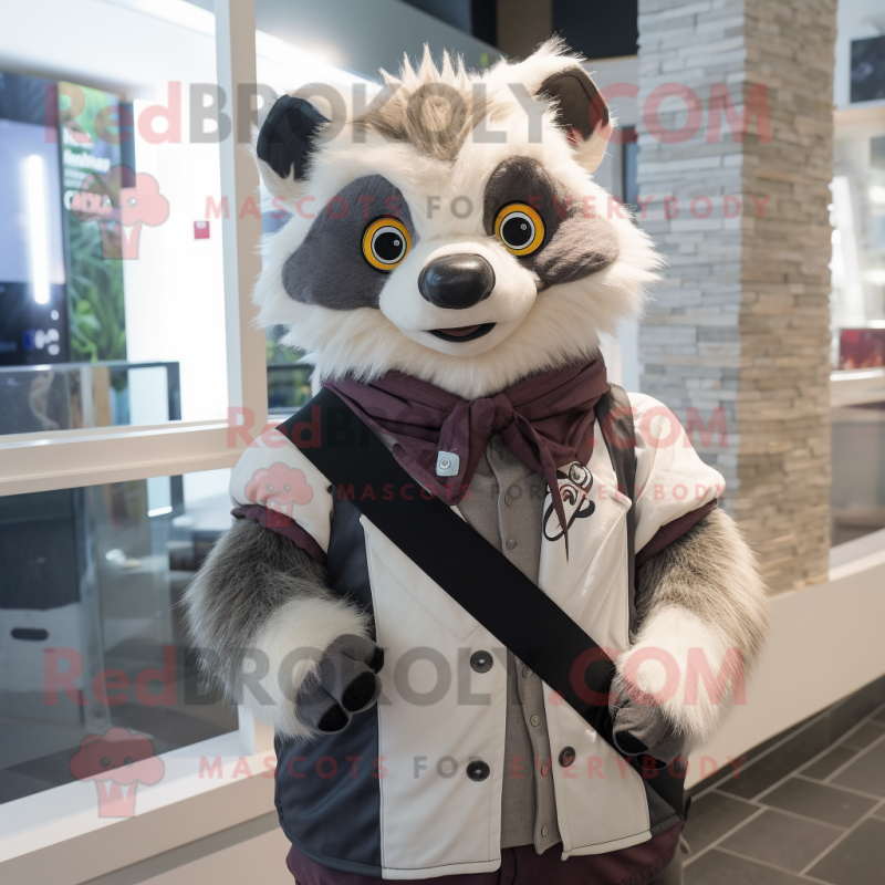 White Raccoon mascot costume character dressed with a Vest and Scarves