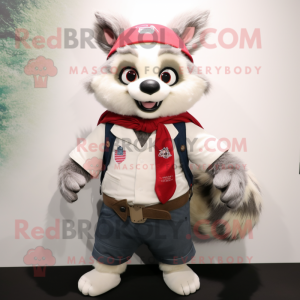 White Raccoon mascot costume character dressed with a Vest and Scarves