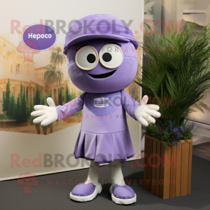 Lavender Pho mascot costume character dressed with a Shorts and Beanies