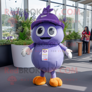 Lavender Pho mascot costume character dressed with a Shorts and Beanies