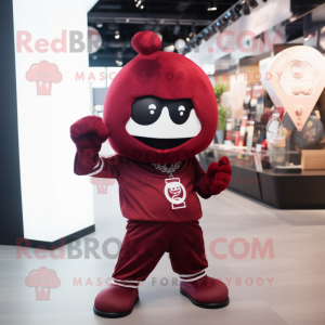 Maroon Pendant mascot costume character dressed with a Joggers and Keychains