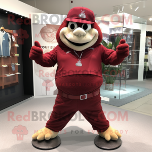 Maroon Pendant mascot costume character dressed with a Joggers and Keychains