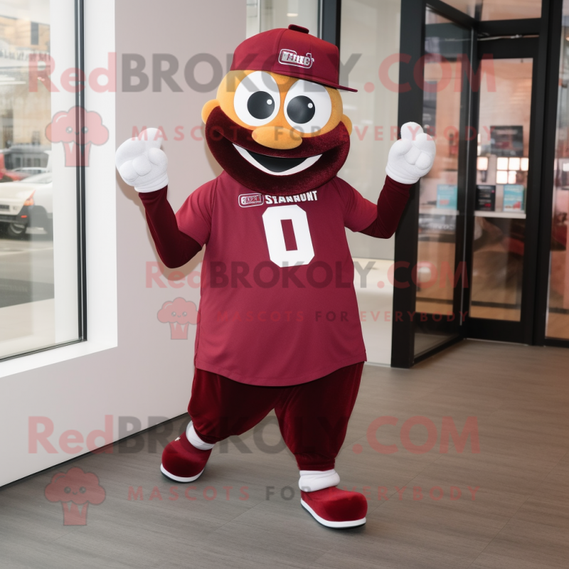 Maroon Pendant mascot costume character dressed with a Joggers and Keychains Maroon Pendant mascot costume character dressed with a Joggers and Keychains