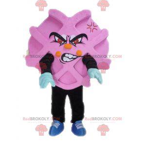 Mascotte pubblicitaria rosa e nera. Mascotte di waffle -